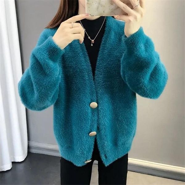 women's sweaters autumn winter thick short v-neck faux mink cashmere sweater women cardigan fashion 6 color loose casual long sleeve f, White;black
women's sweaters autumn winter thick short v-neck faux mink cashmere sweater women cardigan fashion 6 color loose casual long sleeve f, White;black