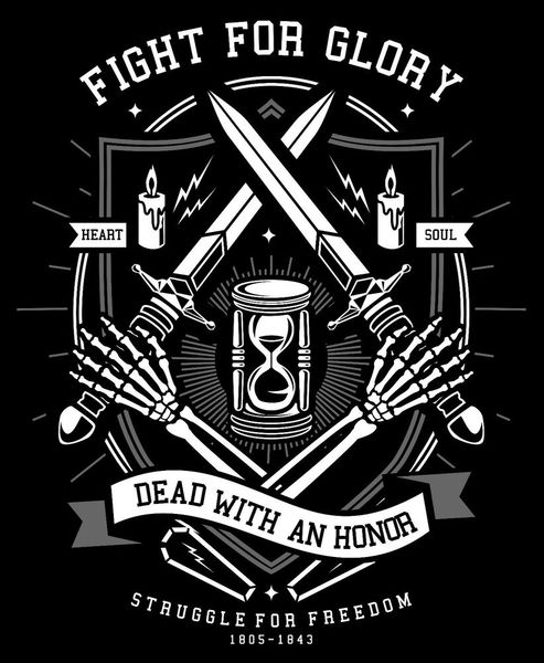 fight for glory dead with honor sword skeleton tee shirt black or white, White;black
fight for glory dead with honor sword skeleton tee shirt black or white, White;black