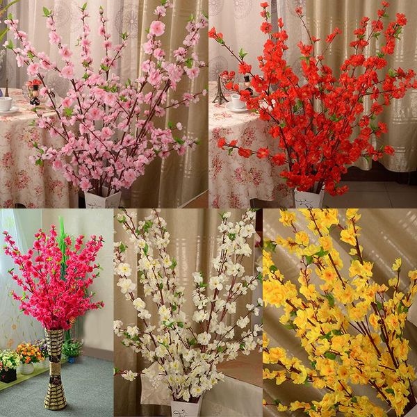 

100pcs artificial cherry spring plum peach blossom branch silk flower tree for wedding party decoration decorative flowers & wreaths