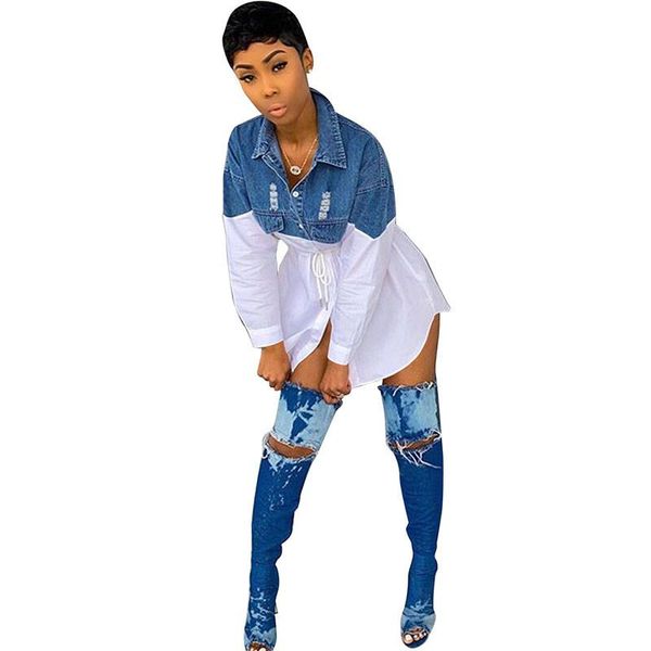 women's blouses & shirts long sleeve patchwork denim women turn down collar button hole loose womens streetwear casual blouse shirt pl, White
women's blouses & shirts long sleeve patchwork denim women turn down collar button hole loose womens streetwear casual blouse shirt pl, White