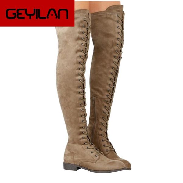 boots lace up over knee women flats shoes woman square heel rubber flock botas winter thigh high plus size, Black
boots lace up over knee women flats shoes woman square heel rubber flock botas winter thigh high plus size, Black