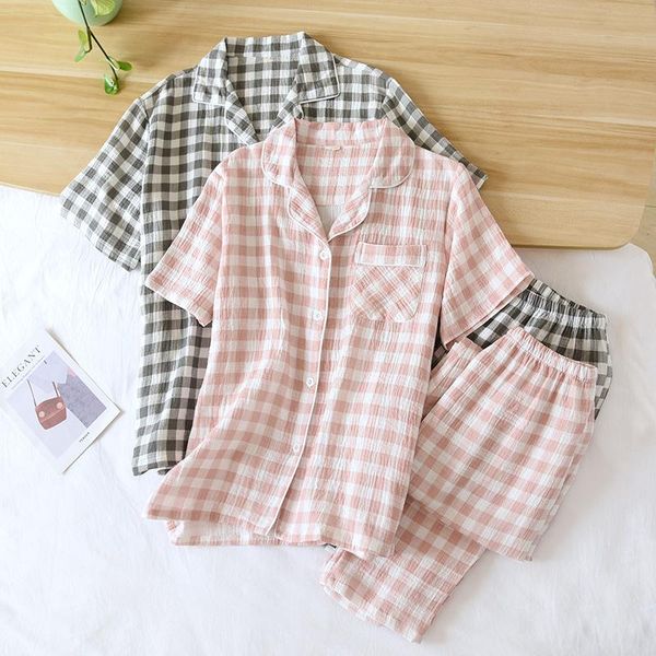 men's sleepwear 2021 couple short-sleeved trousers pajamas two-piece 100% cotton japanese plaid simple casual ladies home service set, Black;brown
men's sleepwear 2021 couple short-sleeved trousers pajamas two-piece 100% cotton japanese plaid simple casual ladies home service set, Black;brown