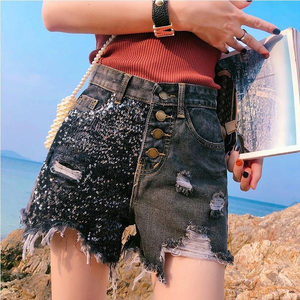 women's shorts rosediary womens lady high waisted glitters ripped hole black denim casual sequins jeans bottom plus size 4xl, White;black
women's shorts rosediary womens lady high waisted glitters ripped hole black denim casual sequins jeans bottom plus size 4xl, White;black