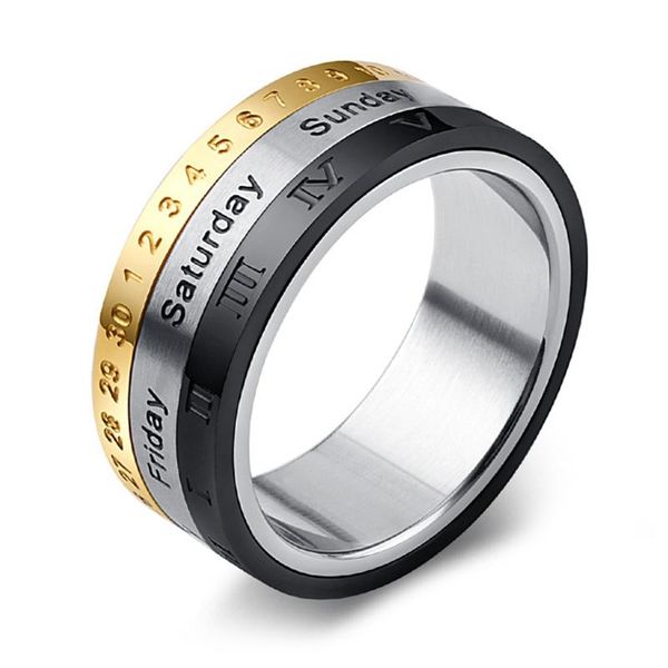 wedding rings men's roman numerals date calendar time ring for rotatable week finger fashion punk biker stainless steel, Slivery;golden
wedding rings men's roman numerals date calendar time ring for rotatable week finger fashion punk biker stainless steel, Slivery;golden