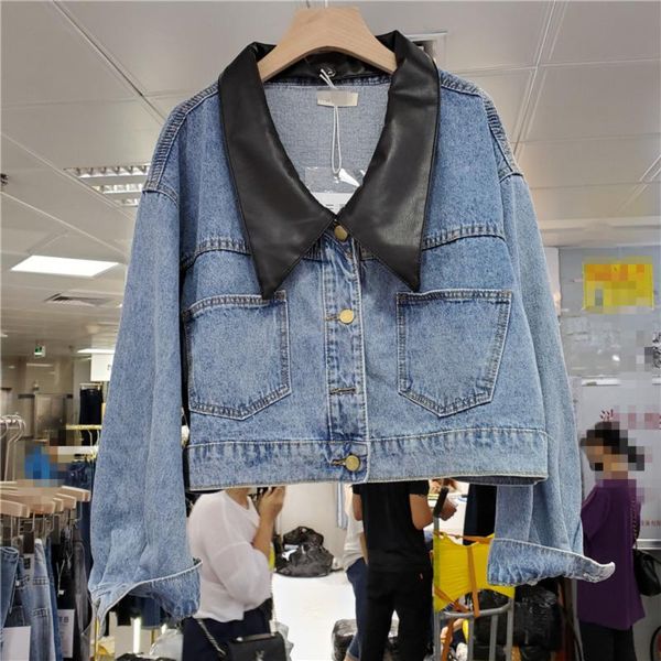 autumn ladies korean loose chic pu leather stitching single breasted collar wash denim jacket women coat 16q416 women's jackets, Black;brown
autumn ladies korean loose chic pu leather stitching single breasted collar wash denim jacket women coat 16q416 women's jackets, Black;brown