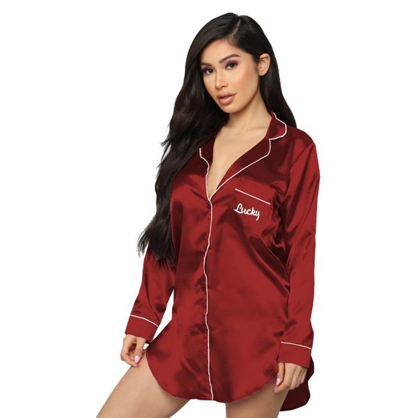 women's sleepwear women long sleeve satin sleepshirts letter embroidered "lucky" nightgown spring clothes plus size loose sle, Black;red
women's sleepwear women long sleeve satin sleepshirts letter embroidered "lucky" nightgown spring clothes plus size loose sle, Black;red