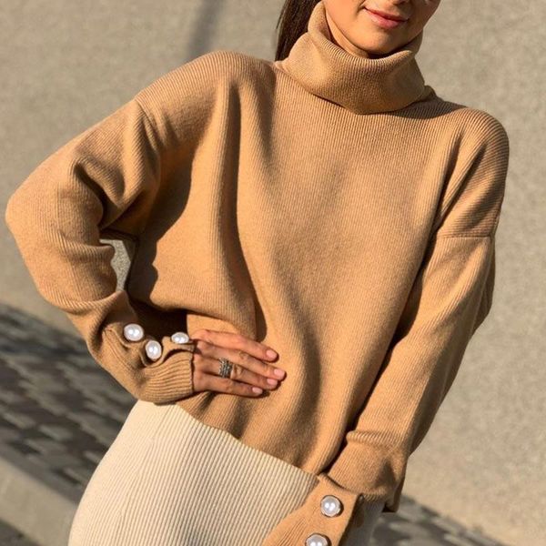 women's sweaters loose autumn winter lady sweater knitted turtleneck pullovers women pullover button casual female solid jumper 2021, White;black
women's sweaters loose autumn winter lady sweater knitted turtleneck pullovers women pullover button casual female solid jumper 2021, White;black