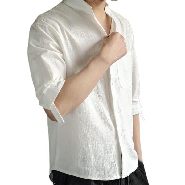 men's casual shirts half sleeve shirt stand collar loose buttons closure solid color men top, White;black
men's casual shirts half sleeve shirt stand collar loose buttons closure solid color men top, White;black