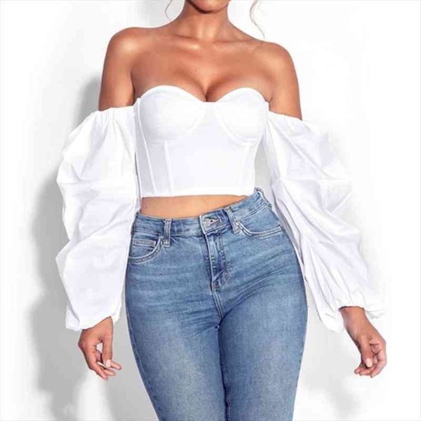 off shoulder puff sleeve women shirts bustier crop summer fashion lady backless slim fit long chic top, White
off shoulder puff sleeve women shirts bustier crop summer fashion lady backless slim fit long chic top, White