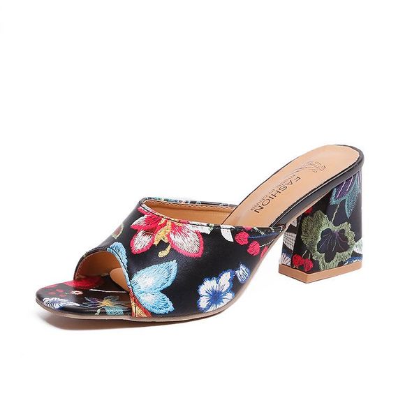 women high heels fashion prints party wedding shoes woman comfort quality pu leather sandals floral square heel slipper, Black
women high heels fashion prints party wedding shoes woman comfort quality pu leather sandals floral square heel slipper, Black
