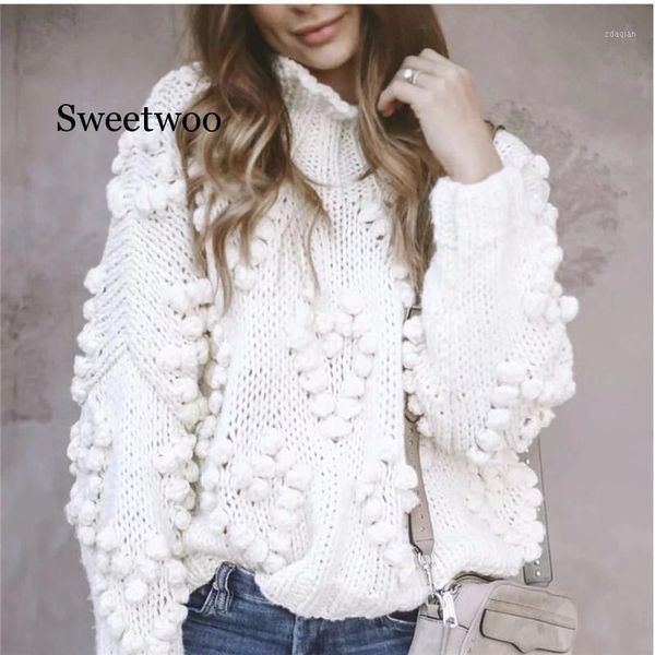 autumn coarse wool handmade knitted sweater women half turtleneck lazy rough lantern sleeved 3d yarn ball pullover women's sweaters, White;black
autumn coarse wool handmade knitted sweater women half turtleneck lazy rough lantern sleeved 3d yarn ball pullover women's sweaters, White;black