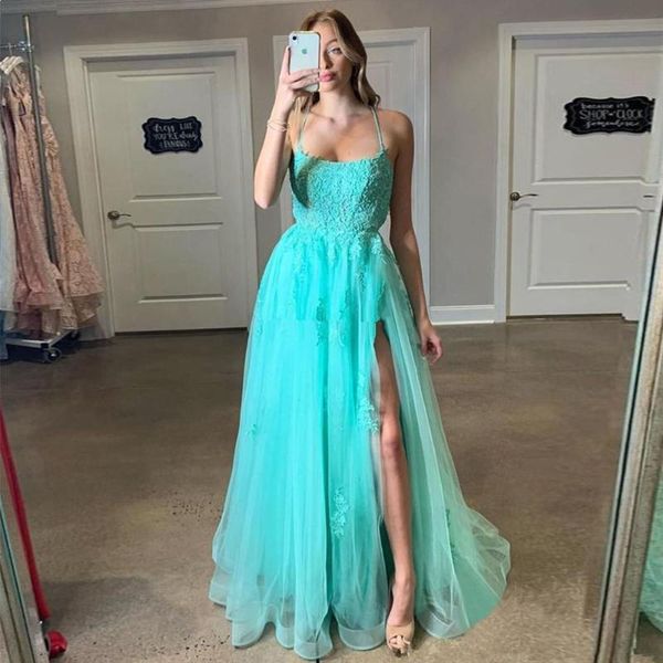 party dresses elegant side split prom appliques lace criss-cross straps open back long evening gowns tulle women dress 2021, White;black
party dresses elegant side split prom appliques lace criss-cross straps open back long evening gowns tulle women dress 2021, White;black