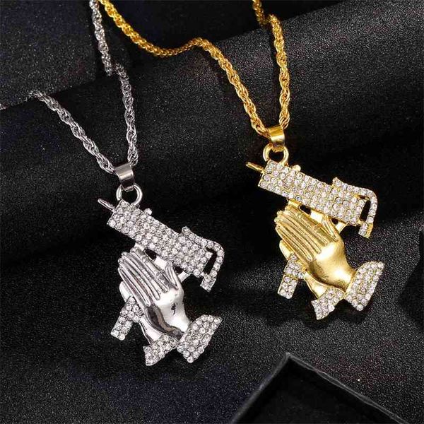 fashion new necklace hip hop men's desire for peace praying hand fashion pistol diamond pendant jewelry, Black
fashion new necklace hip hop men's desire for peace praying hand fashion pistol diamond pendant jewelry, Black