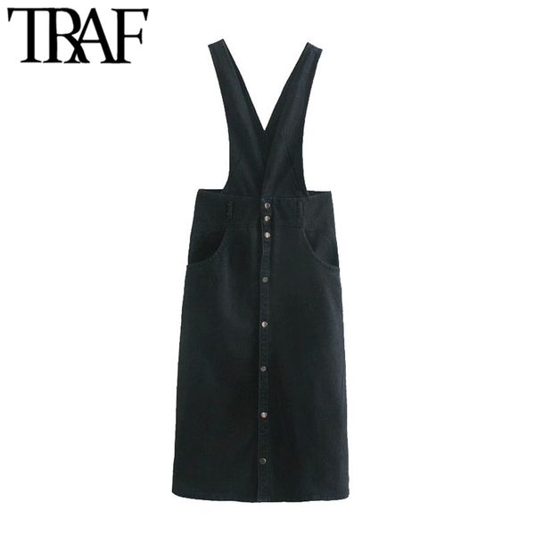 women fashion button-up denim suspender midi dress vintage backless side pockets straps female dresses mujer 210507, Black;gray
women fashion button-up denim suspender midi dress vintage backless side pockets straps female dresses mujer 210507, Black;gray