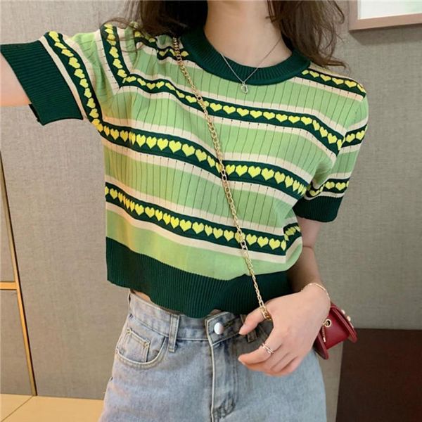 women's t-shirt woman tshirts stripes knitted crop 2021 summer vintgae short sleeve o-neck female shirts girls green graphic tees, White
women's t-shirt woman tshirts stripes knitted crop 2021 summer vintgae short sleeve o-neck female shirts girls green graphic tees, White