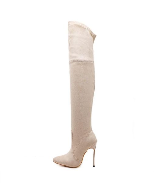 over the knee high boots woman flock leather thick heels women winter black apricot brown party shoes