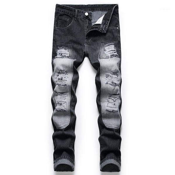 men's jeans american streetwear fashion men retro black wash slim fit elastic ripped designer hip hop homme, Blue
men's jeans american streetwear fashion men retro black wash slim fit elastic ripped designer hip hop homme, Blue