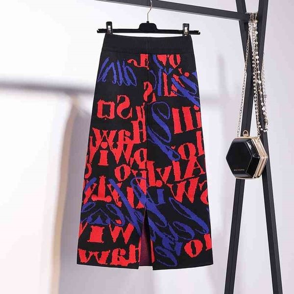women's autumn winter knitted skirts new color contrast letters graffiti high waist a-line long hip faldas gd583 210331, Black
women's autumn winter knitted skirts new color contrast letters graffiti high waist a-line long hip faldas gd583 210331, Black