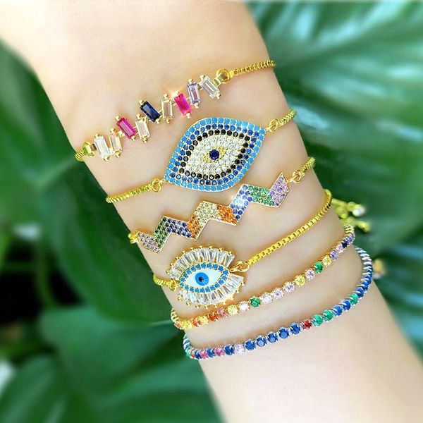 link, chain rainbow cz evil eye protection for women jewelry gold pendant charm crystal bracelet dainty link adjustable gift girl 2021, Black
link, chain rainbow cz evil eye protection for women jewelry gold pendant charm crystal bracelet dainty link adjustable gift girl 2021, Black
