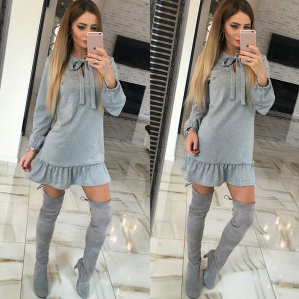 casual dresses loose long sleeve ruched ruffle mini dress spring o-neck bow-knot summer ladies's elegant bowknot vestido, Black;gray
casual dresses loose long sleeve ruched ruffle mini dress spring o-neck bow-knot summer ladies's elegant bowknot vestido, Black;gray