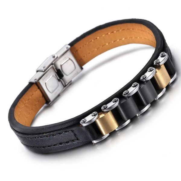 charm bracelets european men and women accessories stainless steel multi loop sewing black leather bracelet 215mm, Golden;silver
charm bracelets european men and women accessories stainless steel multi loop sewing black leather bracelet 215mm, Golden;silver