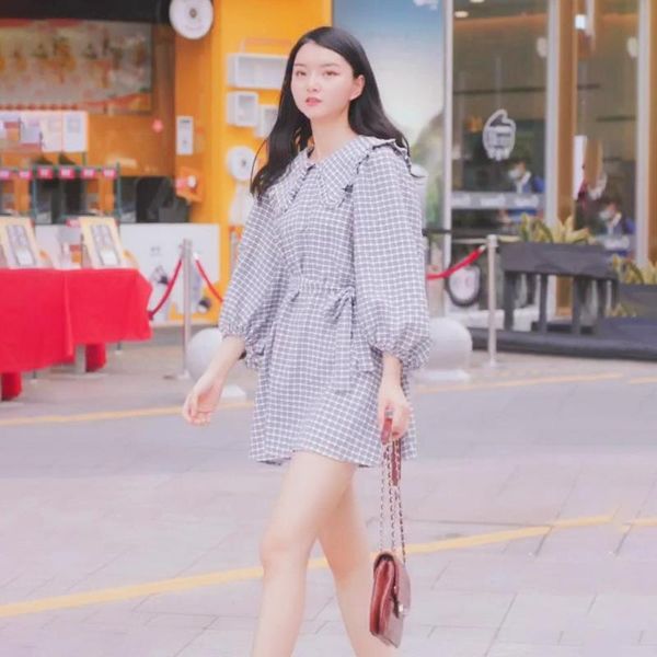 casual dresses women dress 2021 autumn puff sleeve lace check simple, Black;gray
casual dresses women dress 2021 autumn puff sleeve lace check simple, Black;gray
