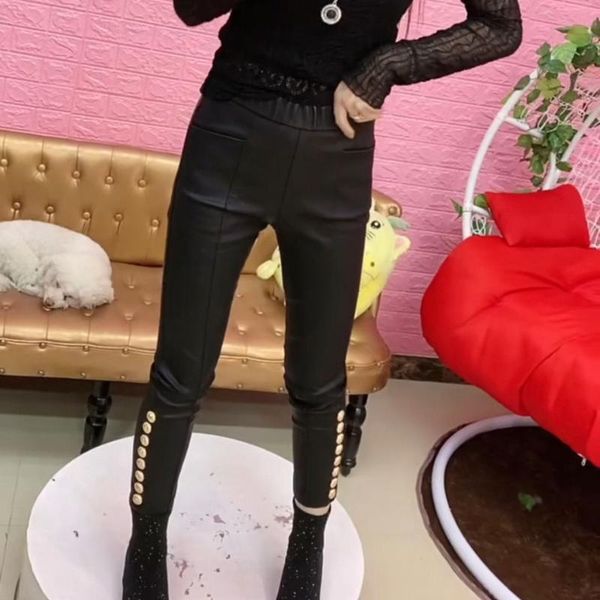 style pu leather pants in autumn and winter, slim, versatile, button, small foot, women's fashion jeans, Blue
style pu leather pants in autumn and winter, slim, versatile, button, small foot, women's fashion jeans, Blue