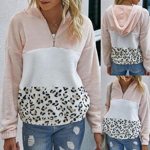 women's hoodies & sweatshirts fashion warm women plush hoodie sweatshirt pullover zip pocket leopard stitching print, Black
women's hoodies & sweatshirts fashion warm women plush hoodie sweatshirt pullover zip pocket leopard stitching print, Black