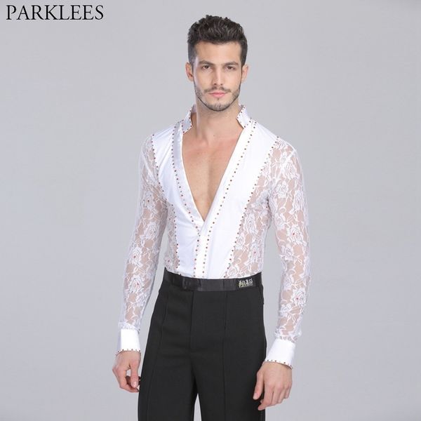 men's professional latin lace shirts deep v neck tuxedo leotard shirt male long sleeve salsa samba chacha modern dance chemise 210522, White;black
men's professional latin lace shirts deep v neck tuxedo leotard shirt male long sleeve salsa samba chacha modern dance chemise 210522, White;black