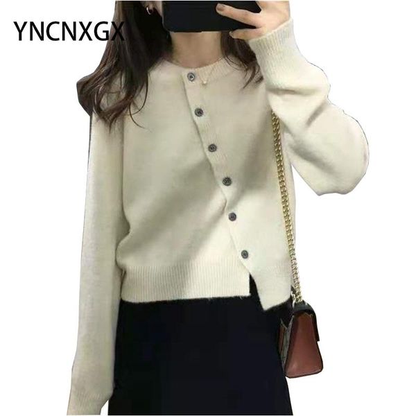 women's knits & tees autumn and winter oblique buckle external wear lazy wind knitted irregular fashion women's sweater cardigan, White 
women's knits & tees autumn and winter oblique buckle external wear lazy wind knitted irregular fashion women's sweater cardigan, White