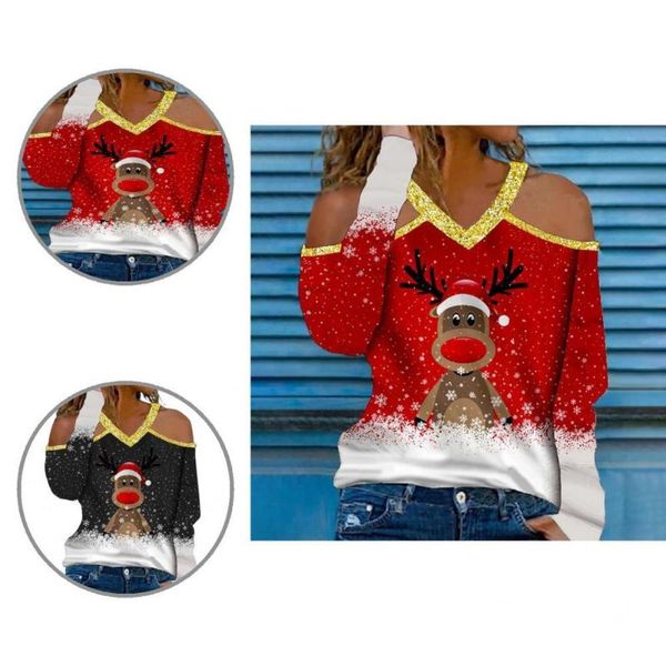 women's blouses & shirts autumn trendy elk print off shoulder casual blouse skin-friendly women sequins for daily wear, White
women's blouses & shirts autumn trendy elk print off shoulder casual blouse skin-friendly women sequins for daily wear, White