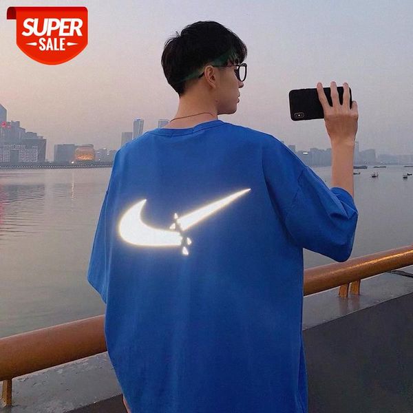 reflective short-sleeved t-shirt male trend loose hong kong style half-sleeved couple tide brand hip-hop five-point sleeve blue #xt2t, White;black
reflective short-sleeved t-shirt male trend loose hong kong style half-sleeved couple tide brand hip-hop five-point sleeve blue #xt2t, White;black