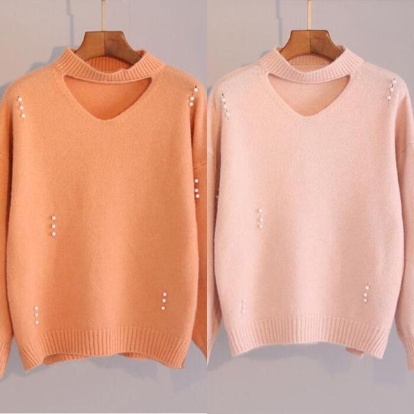 women's sweaters sweater autumn winter women v-neck solid color long sleeve pullover loose warm knitted femme, White;black 
women's sweaters sweater autumn winter women v-neck solid color long sleeve pullover loose warm knitted femme, White;black