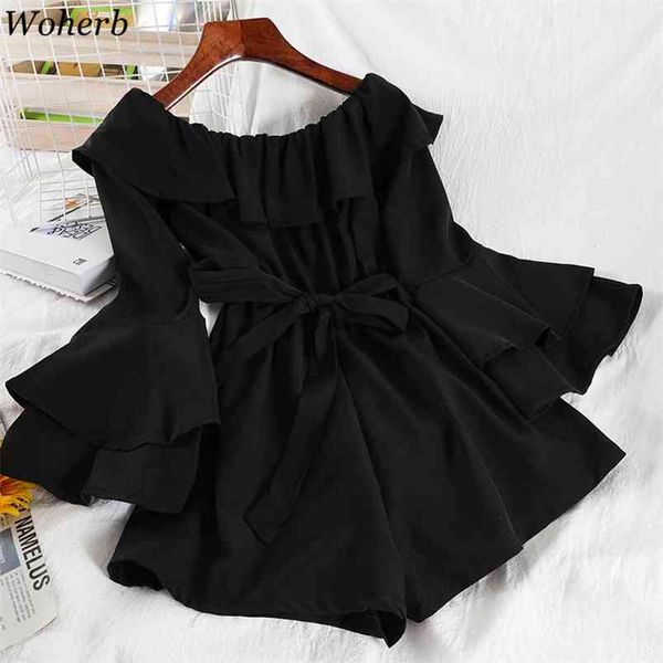 bodysuit women slash neck off shoulder jumpsuits ruffles lace up loose slim fit summer wide leg pants playsuit 94785 210519, Black;white
bodysuit women slash neck off shoulder jumpsuits ruffles lace up loose slim fit summer wide leg pants playsuit 94785 210519, Black;white