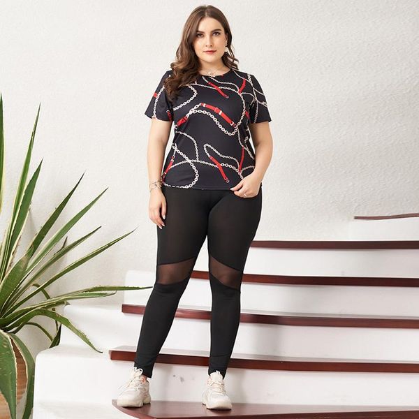 plus size tracksuits 2021 women's tracksuit black chain print short sleeve t-shirt stretchable slim leggings sports casual summer trous
plus size tracksuits 2021 women's tracksuit black chain print short sleeve t-shirt stretchable slim leggings sports casual summer trous