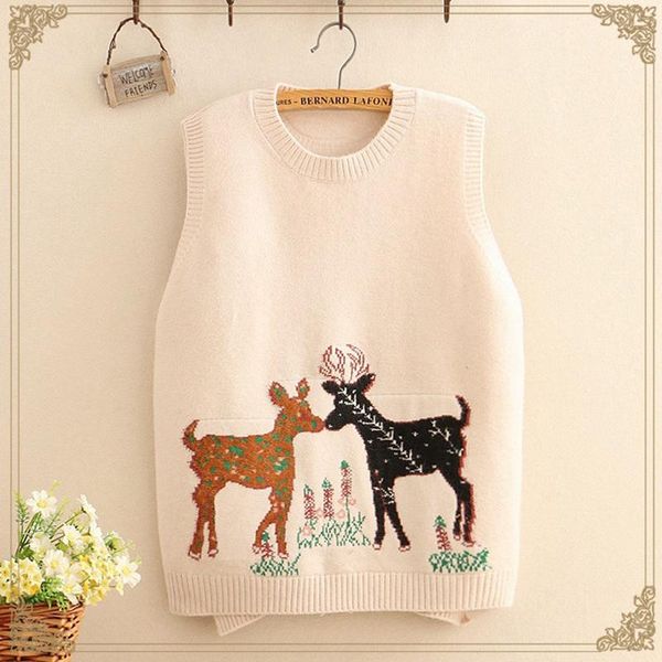 women's sweaters 5 colors autumn winter mori girl sweet outside vest women clothing cartoon printed sleeveless loose female kawaii pull, White;black
women's sweaters 5 colors autumn winter mori girl sweet outside vest women clothing cartoon printed sleeveless loose female kawaii pull, White;black