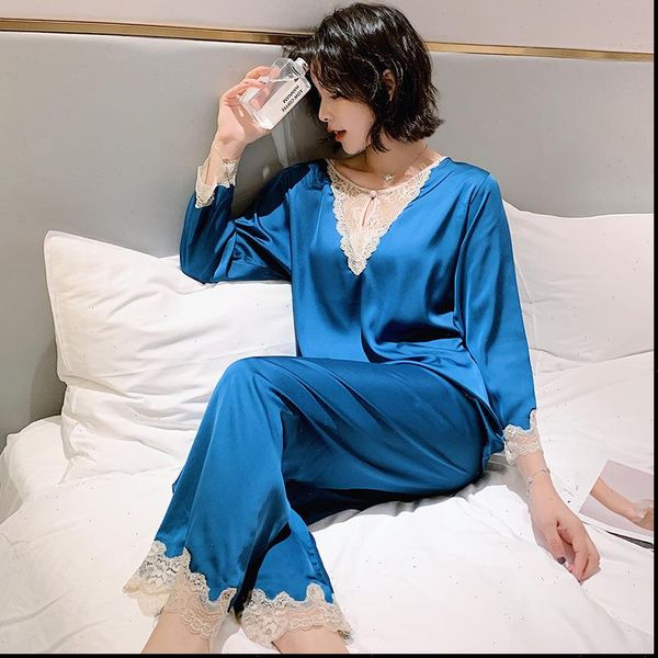 2pcs lace trimmed pajama women sleepwear set spring summer long sleeve silk pyjamas female soft casual homewear pijama, Black;red
2pcs lace trimmed pajama women sleepwear set spring summer long sleeve silk pyjamas female soft casual homewear pijama, Black;red