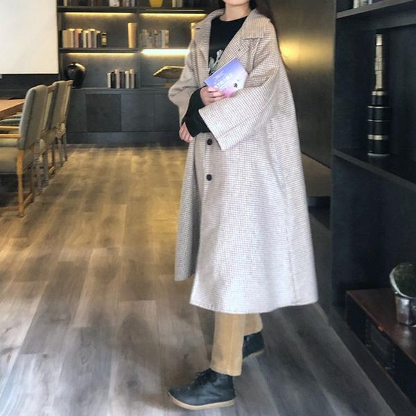 women's wool & blends fairynatural ladies plaid cashmere coats button 2021 winter turn down collar women long coat retro, Black
women's wool & blends fairynatural ladies plaid cashmere coats button 2021 winter turn down collar women long coat retro, Black