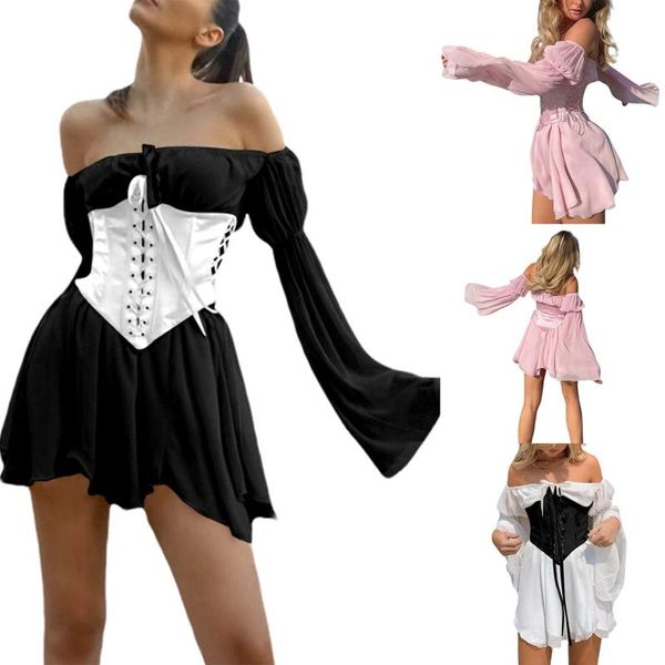 casual dresses women off shoulder mesh short dress irregular adjustable lace up long puff sleeve swing with bustier, Black;gray
casual dresses women off shoulder mesh short dress irregular adjustable lace up long puff sleeve swing with bustier, Black;gray