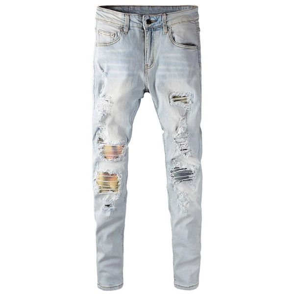 men's jeans european american street fashion men retro light blue slim ripped destroyed patches designer hip hop punk pants
men's jeans european american street fashion men retro light blue slim ripped destroyed patches designer hip hop punk pants