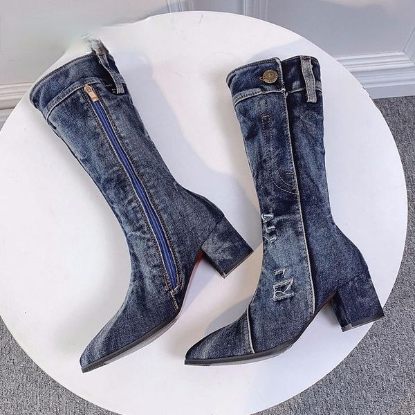 boots 2021 jean women's mid calf boot zipper high heel woman stylish jeans ladies denim female shoes cowboy, Black
boots 2021 jean women's mid calf boot zipper high heel woman stylish jeans ladies denim female shoes cowboy, Black