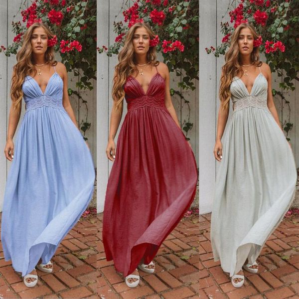 casual dresses sleeveless lace deep v floor-length dress for dinner party wine red color light blue women, Black;gray
casual dresses sleeveless lace deep v floor-length dress for dinner party wine red color light blue women, Black;gray
