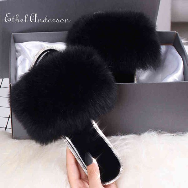 ethel anderson 2021 fox fur slides real fur slippers fully slides flip flop casual summer sandal crystal bling designer slippers y220221, Black
ethel anderson 2021 fox fur slides real fur slippers fully slides flip flop casual summer sandal crystal bling designer slippers y220221, Black