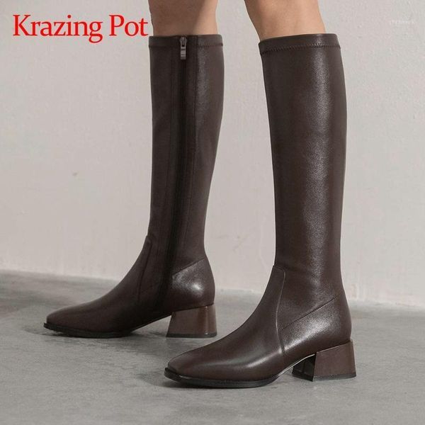 boots krazing pot cow leather square toe med heel riding simple design solid beauty lady streetwear classic knee-high l181, Black
boots krazing pot cow leather square toe med heel riding simple design solid beauty lady streetwear classic knee-high l181, Black