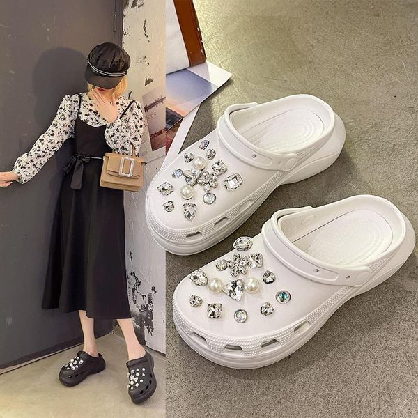 dress shoes hole women's summer thick bottom increased outer wear baotou slippers pearl rhinestone casual beach non-slip sandals, Black
dress shoes hole women's summer thick bottom increased outer wear baotou slippers pearl rhinestone casual beach non-slip sandals, Black