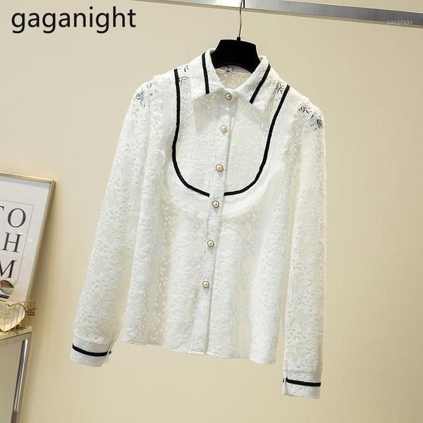 gaganight spring fashion solid lace turn-down collar women blouses hollow out single breasted elegant shirts students women's &, White
gaganight spring fashion solid lace turn-down collar women blouses hollow out single breasted elegant shirts students women's &, White