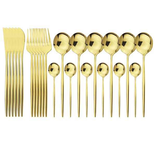 24pcs gold stainless steel dinnerware cutlery set knives forks coffee spoon dinner tableware set kitchen tableware flatware set
24pcs gold stainless steel dinnerware cutlery set knives forks coffee spoon dinner tableware set kitchen tableware flatware set