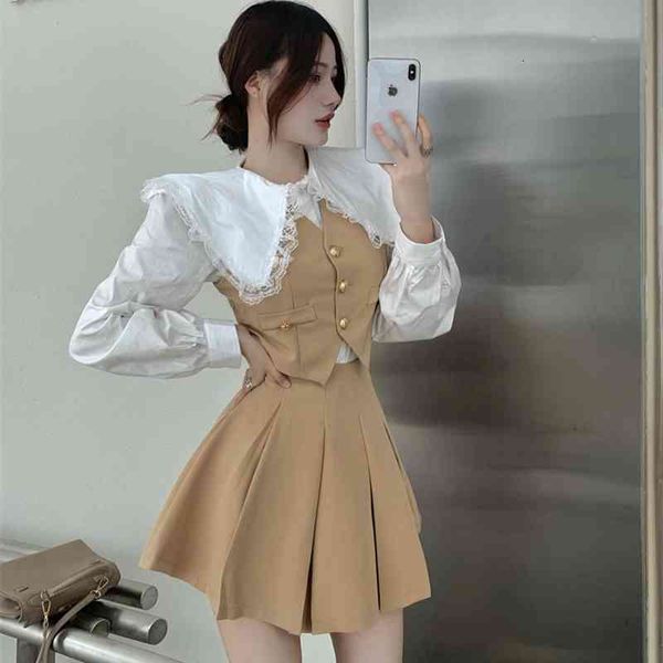 two piece dress conjunto de 3 peças camisa branca com gola v, curto, saia plissada, moda outono 1j8y, White 
two piece dress conjunto de 3 peças camisa branca com gola v, curto, saia plissada, moda outono 1j8y, White