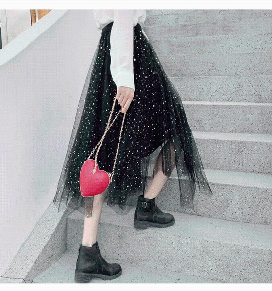 chiffon skirt sequin star irregular mesh women's 2021 style fairy mid-length lace skirts, Black
chiffon skirt sequin star irregular mesh women's 2021 style fairy mid-length lace skirts, Black