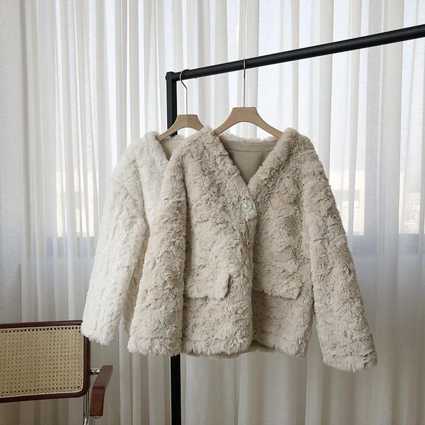 women's fur & faux 2021 winter solid coat women korean v-neck thick warm loose jacket, Black
women's fur & faux 2021 winter solid coat women korean v-neck thick warm loose jacket, Black